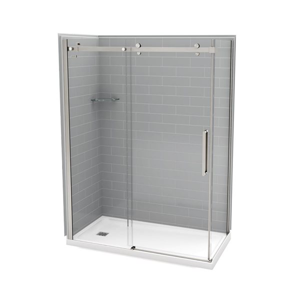 MAAX Utile 60-in x 32-in x 84-in Ash Grey and Brushed Nickel Corner Shower Kit with Left Drain - 5-Piece