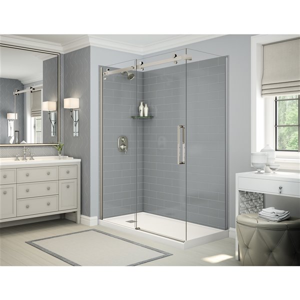 MAAX Utile 60-in x 32-in x 84-in Ash Grey and Brushed Nickel Corner Shower Kit with Left Drain - 5-Piece