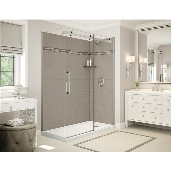 MAAX Utile Corner Shower Kit with Right Drain 60in x 32in x 84in Origin Greige/Brushed