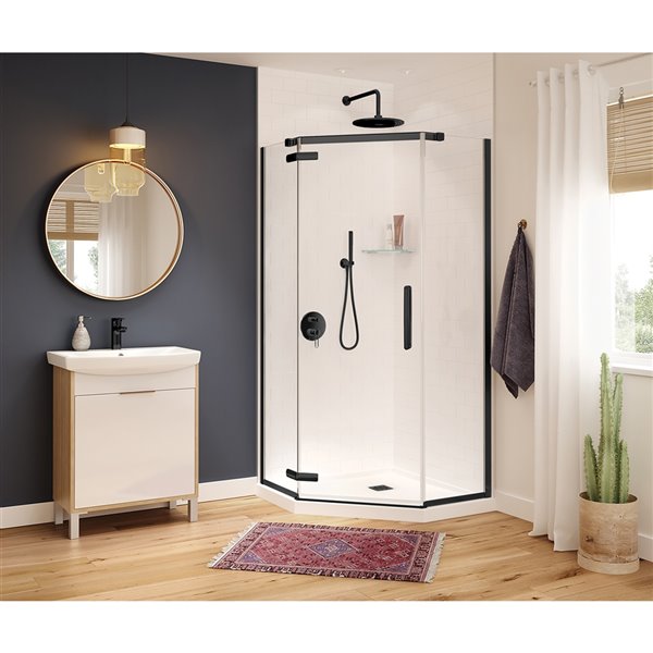 Ensemble de douche en coin Hana par MAAX noir mat néo-angulaire de 38 po x 38 po x 78,75 po avec drain central, 2 pièces