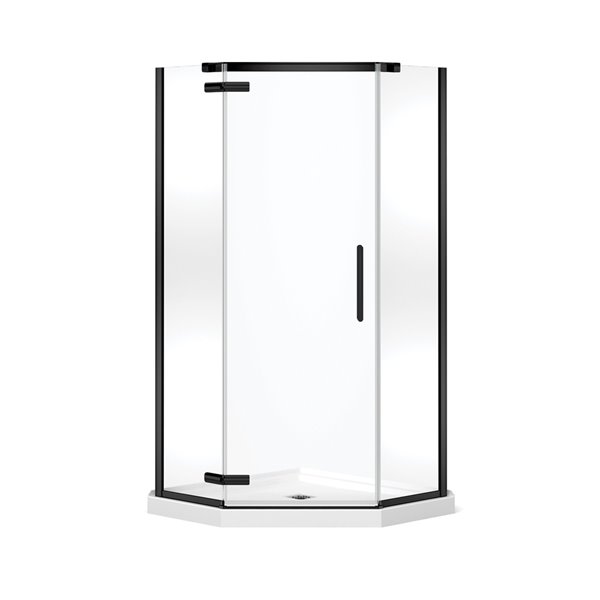 Ensemble de douche en coin Hana par MAAX noir mat néo-angulaire de 38 po x 38 po x 78,75 po avec drain central, 2 pièces