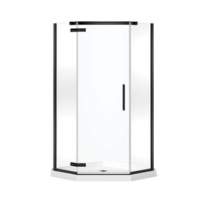 Ensemble de douche en coin Hana par MAAX noir mat néo-angulaire de 38 po x 38 po x 78,75 po avec drain central, 2 pièces