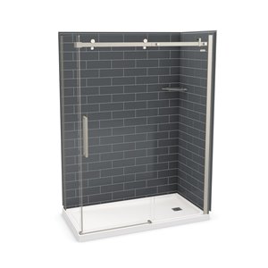 Ensemble de douche en coin Utile par MAAX gris foudre/nickel brossé 60 po x 32 po x 84 po avec drain à droite, 5 pièces