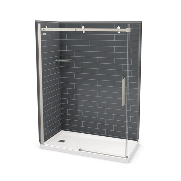 Ensemble de douche en coin Utile par MAAX gris foudre/nickel brossé 60 po x 32 po x 84 po avec drain à gauche, 5 pièces