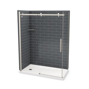 Ensemble de douche en coin Utile par MAAX gris foudre/nickel brossé 60 po x 32 po x 84 po avec drain à gauche, 5 pièces