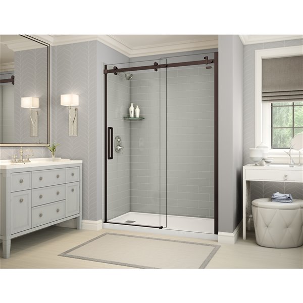 MAAX Utile 60-in x 32-in Soft Grey and Dark Bronze Alcove Shower Kit with Left Drain - 5-Piece