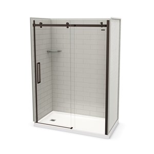 MAAX Utile 60-in x 32-in Soft Grey and Dark Bronze Alcove Shower Kit with Left Drain - 5-Piece