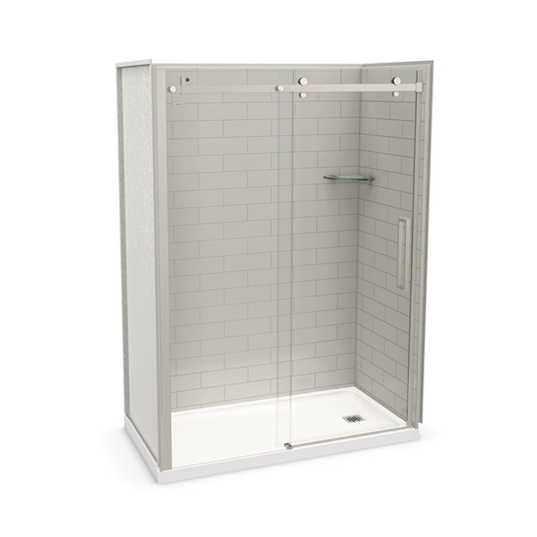 MAAX Utile 60-in x 32-in Soft Grey and Brushed Nickel Alcove Shower Kit with Right Drain - 5-Piece