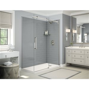 MAAX Utile 60-in x 32-in x 84-in Ash Grey and Chrome Corner Shower Kit with Right Drain - 5-Piece