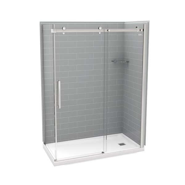 Ensemble de douche en coin Utile par MAAX gris cendre et chrome de 60 po x 32 po x 84 po avec drain à droite, 5 pièces