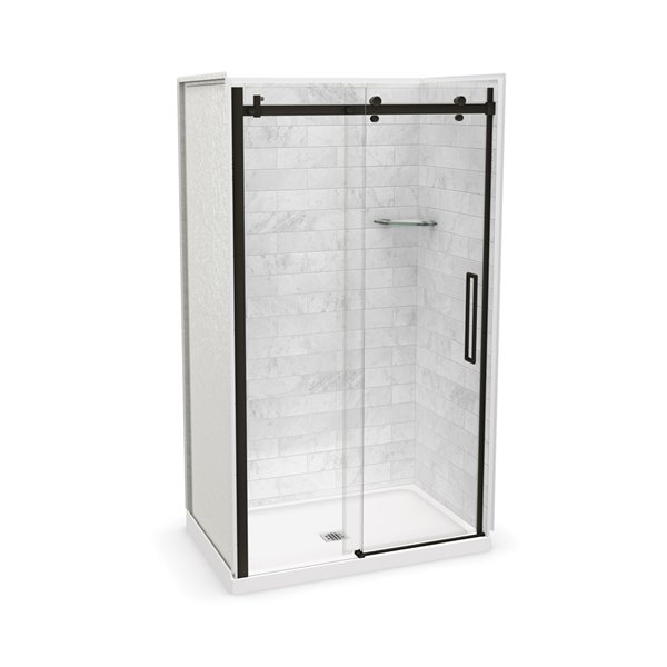 MAAX Utile 48-in x 32-in Marble Carrara and Dark Bronze Alcove Shower Kit with Centre Drain - 5-Piece