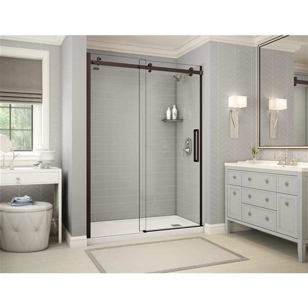 MAAX Utile 60-in x 32-in Soft Grey and Dark Bronze Alcove Shower Kit with Right Drain - 5-Piece