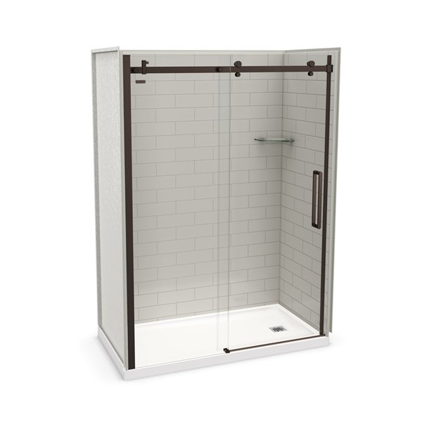 MAAX Utile 60-in x 32-in Soft Grey and Dark Bronze Alcove Shower Kit with Right Drain - 5-Piece