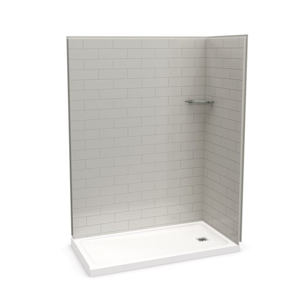 MAAX Utile 60-in x 32-in x 84-in Soft Grey Rectangular Corner Shower Kit with Right Drain - 3-Piece