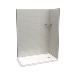 Ensemble de douche en coin Utile par MAAX gris doux rectangulaire de 60 po x 32 po x 84 po avec drain à droite, 3 pièces