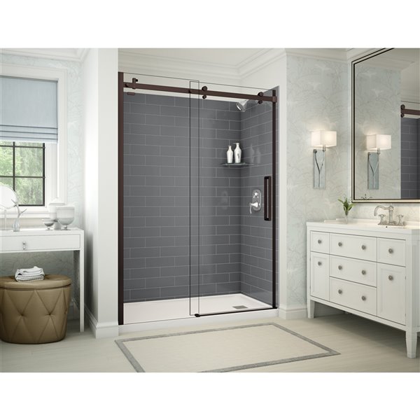 MAAX Utile 60-in x 32-in x 84-in Soft Grey and Dark Bronze Corner Shower Kit with Right Drain - 5-Piece