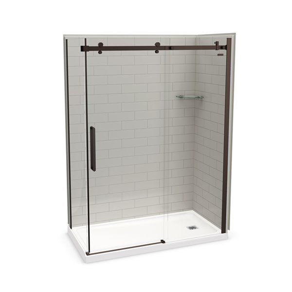 Ensemble de douche en coin Utile par MAAX gris doux et bronze foncé 60 po x 32 po x 84 po avec drain à droite, 5 pièces