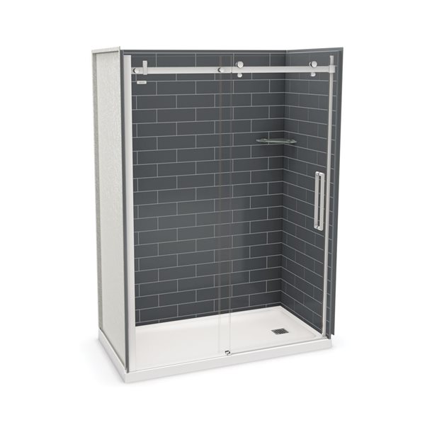 MAAX Utile 60-in x 32-in Thunder Grey and Chrome Alcove Shower Kit with Right Drain - 5-Piece