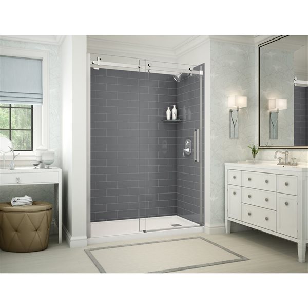 MAAX Utile 60-in x 32-in Thunder Grey and Chrome Alcove Shower Kit with Right Drain - 5-Piece