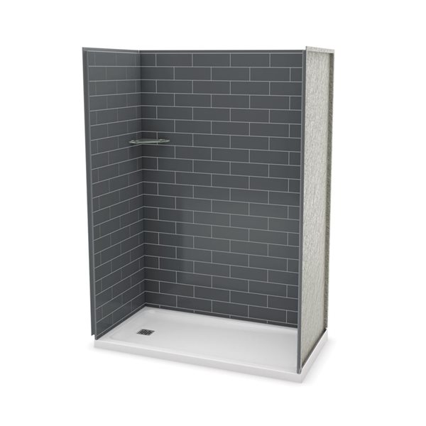 MAAX Utile 60-in x 32-in Thunder Grey Alcove Shower Kit with Left Drain - 4-Piece