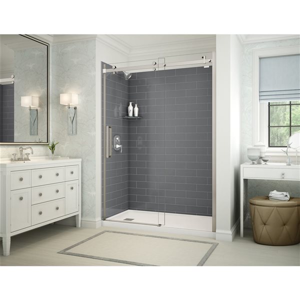 MAAX Utile 60-in x 32-in Thunder Grey Alcove Shower Kit with Left Drain - 4-Piece