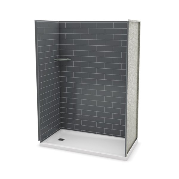 Ensemble de douche en alcôve Utile par MAAX gris foudre de 60 po x 32 po avec drain à gauche, 4 pièces