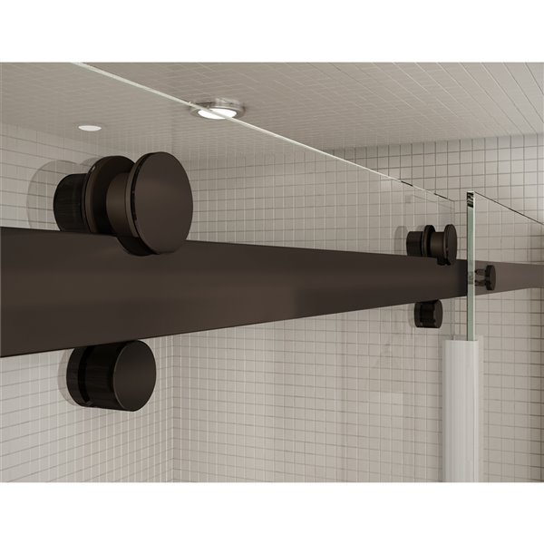 MAAX Utile Corner Shower Kit with Left Drain - 60-in x 32-in x 84-in - Stone Sahara /Dark Bronze- 5-Piece