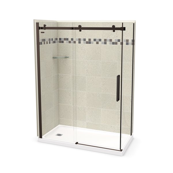 MAAX Utile Corner Shower Kit with Left Drain - 60-in x 32-in x 84-in - Stone Sahara /Dark Bronze- 5-Piece