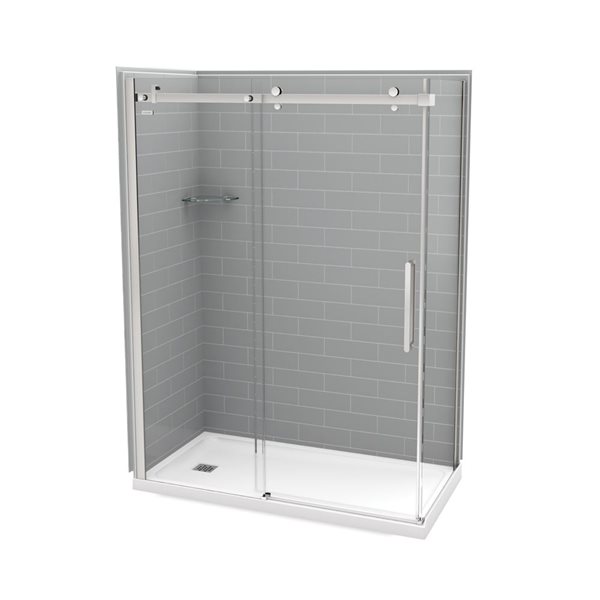 Ensemble de douche en coin Utile par MAAX gris cendre et chrome de 60 po x 32 po x 84 po avec drain à gauche, 5 pièces