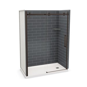 MAAX Utile 60-in x 32-in Thunder Grey and Dark Bronze Alcove Shower Kit with Right Drain - 5-Piece