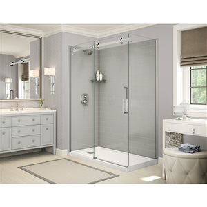 MAAX Utile 60-in x 32-in x 84-in Soft Grey and Chrome Corner Shower Kit with Left Drain - 5-Piece