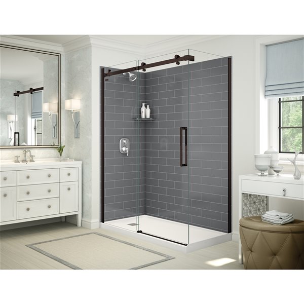 MAAX Utile 60-in x 32-in x 84-in Thunder Grey and Dark Bronze Corner Shower Kit with Left Drain - 5-Piece