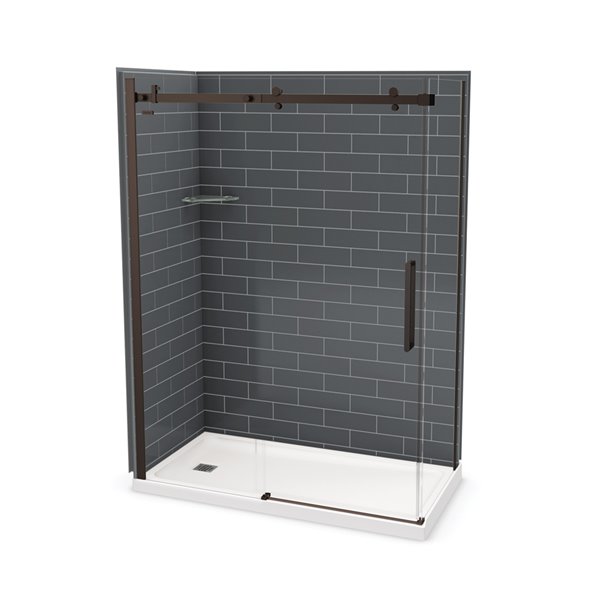 MAAX Utile 60-in x 32-in x 84-in Thunder Grey and Dark Bronze Corner Shower Kit with Left Drain - 5-Piece