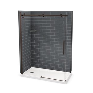 Ensemble de douche en coin Utile par MAAX gris foudre et bronze foncé de 60 po x 32 po x 84 po drain à gauche, 5 pièces