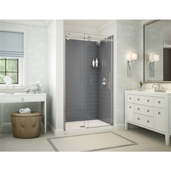 MAAX Utile 48-in x 32-in Thunder Grey and Brushed Nickel Alcove Shower Kit with Centre Drain - 5-Piece