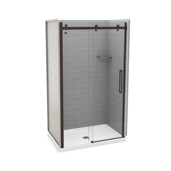 MAAX Utile 48-in x 32-in Ash Grey and Dark Bronze Alcove Shower Kit with Centre Drain - 5-Piece