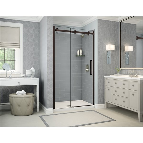 MAAX Utile Alcove Shower Kit with Central Drain - 48-in x 32-in - Ash Grey/Dark Bronze - 5-Piece