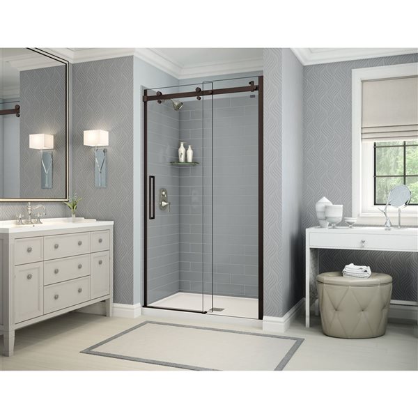 MAAX Utile 48-in x 32-in Ash Grey and Dark Bronze Alcove Shower Kit with Centre Drain - 5-Piece