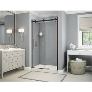 MAAX Utile Alcove Shower Kit with Central Drain - 48-in x 32-in - Ash Grey/Dark Bronze - 5-Piece