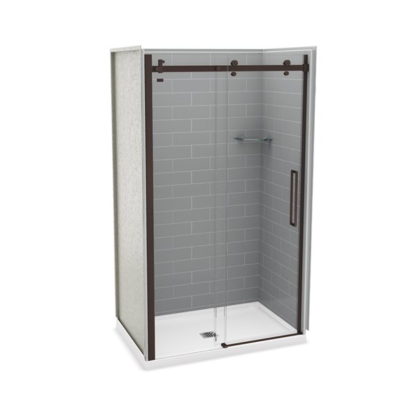 Ensemble de douche en alcôve Utile par MAAX gris cendre et bronze foncé de 48 po x 32 po avec drain central, 5 pièces