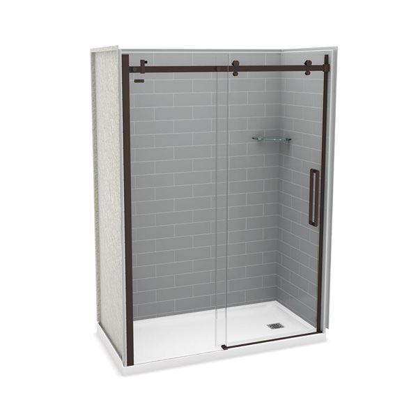 MAAX Utile 60-in x 32-in Ash Grey and Dark Bronze Alcove Shower Kit with Right Drain - 5-Piece