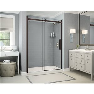 MAAX Utile 60-in x 32-in Ash Grey and Dark Bronze Alcove Shower Kit with Right Drain - 5-Piece