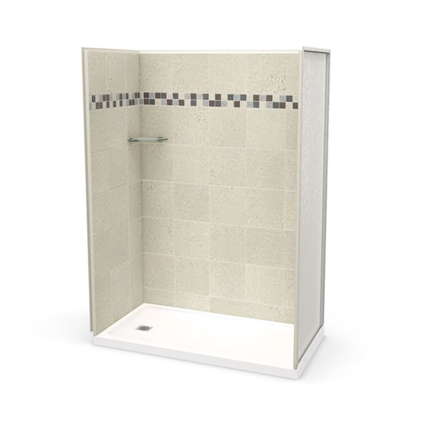 MAAX Utile Alcove Shower Kit with Left Drain - 60-in x 32-in - Stone Sahara - 4-Piece