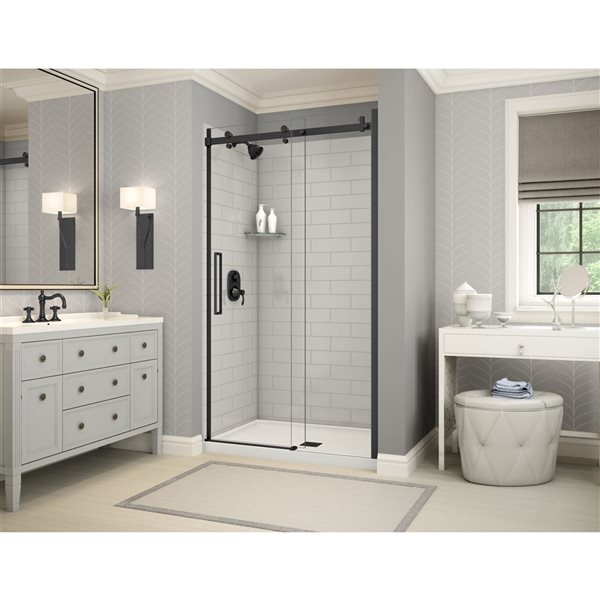 Maax Utile Alcove Shower Kit With Central Drain 48 In X 32 In Soft Grey 4 Piece Rona