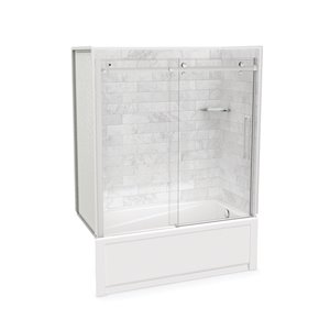 MAAX Utile 60-in x 30-in x 81-in Marble Carrara and Chrome Bathtub Shower Kit with Right Drain - 5-Piece