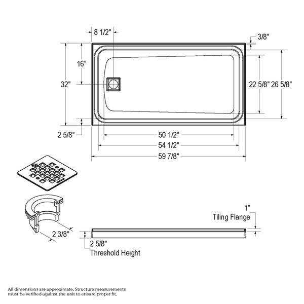 MAAX Utile Corner Shower Kit with Left Drain - 60-in x 32-in x 84-in - Marble Carrara - 3-Piece