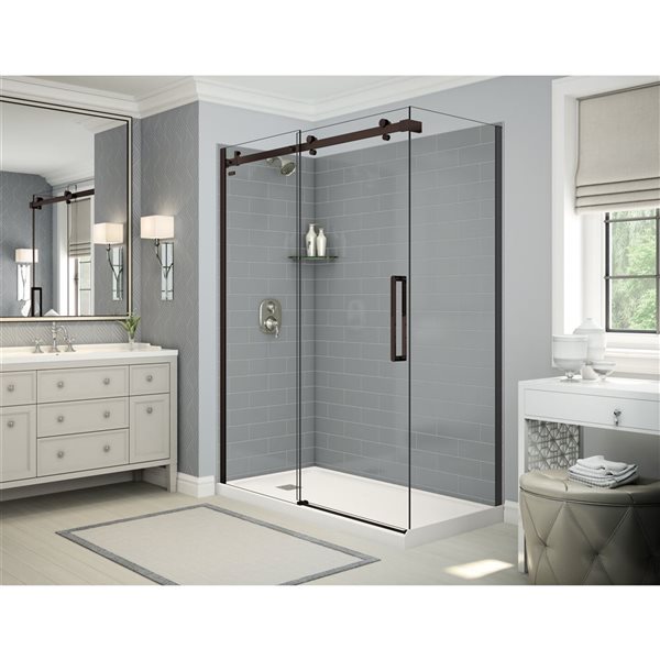 MAAX Utile 60-in x 32-in x 84-in Ash Grey and Dark Bronze Corner Shower Kit with Left Drain - 5-Piece