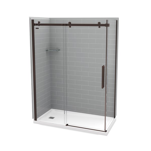 Ensemble de douche en coin Utile par MAAX gris cendre et bronze foncé de 60 po x 32 po x 84 po drain à gauche, 5 pièces