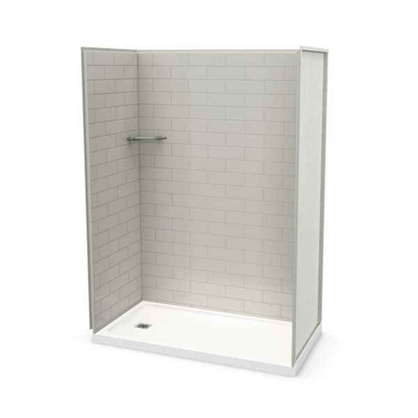 MAAX Utile 60-in x 32-in Soft Grey Alcove Shower Kit with Left Drain - 4-Piece