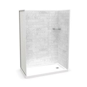 MAAX Utile 60-in x 32-in Marble Carrara Alcove Shower Kit with Right Drain - 4-Piece
